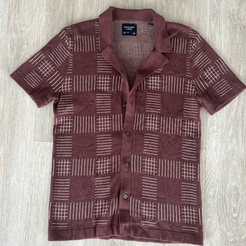 Abercrombie & Fitch Men’s S Brown Knit Button Front Short Sleeve Shirt